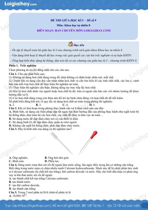 Đề thi giữa kì 1 KHTN 8 Cánh diều - Đề số 9